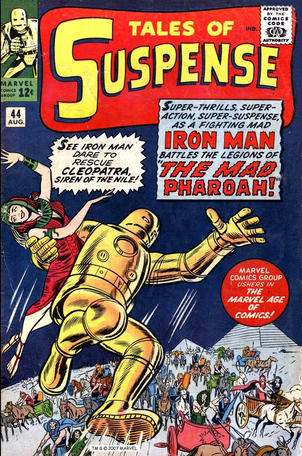 Iron Man rescuing Cleopatra on cover of TOS44