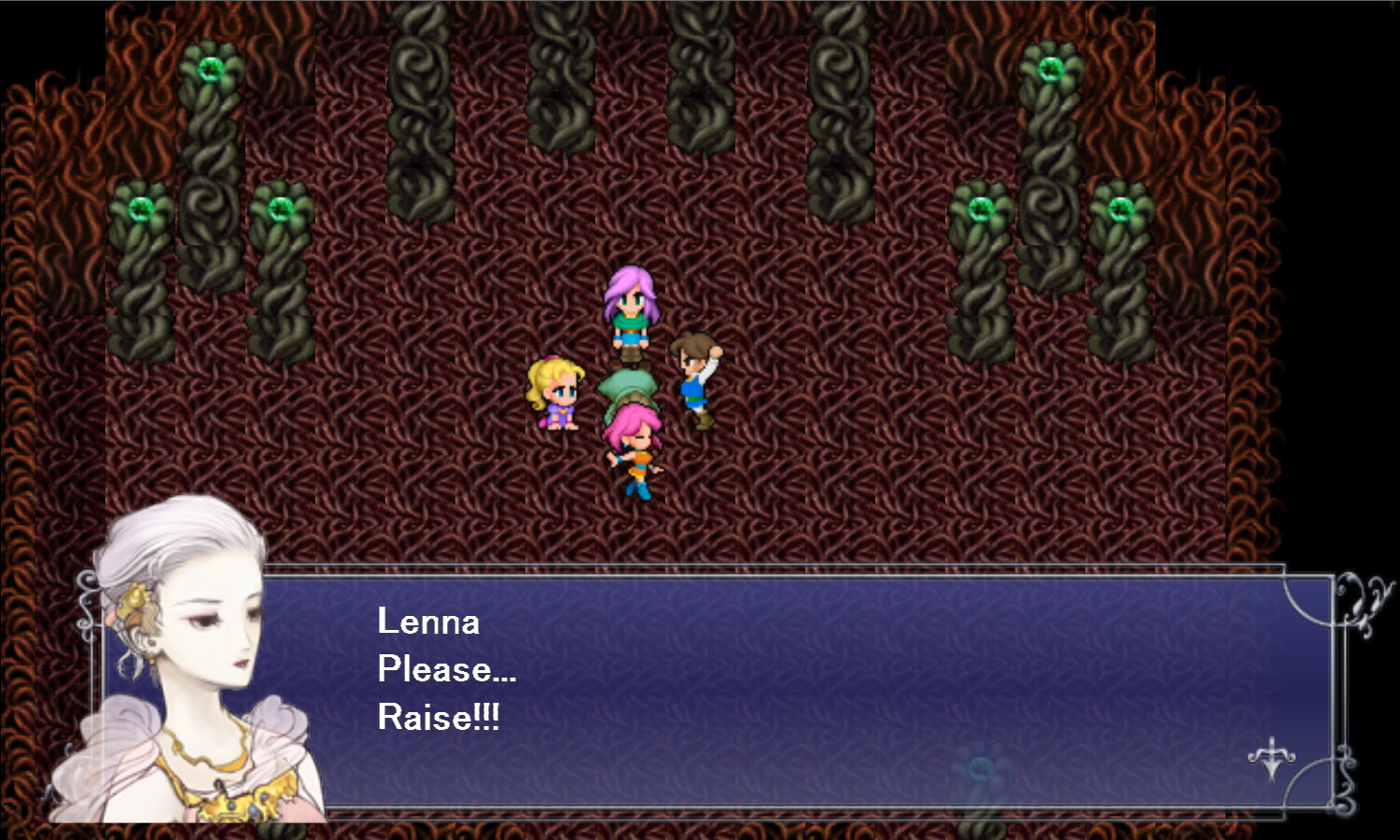 Four Job Fiesta: Lenna trying to keep Galuf from dying